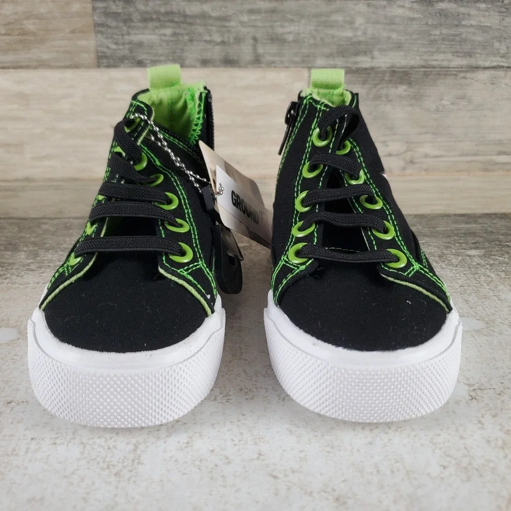 Ground Up Shop Grogu Toddler Shoe Sz 7 Black Canvas Bright Green Lace-Up Sneaker